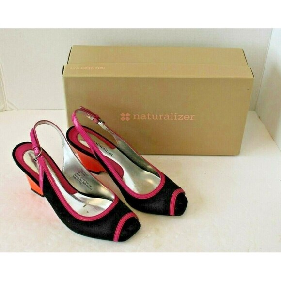Naturalizer Speak Easy Slingbacks Sandals Black Pink Orange Shoes w/Box Sz 6 M - Picture 2 of 10